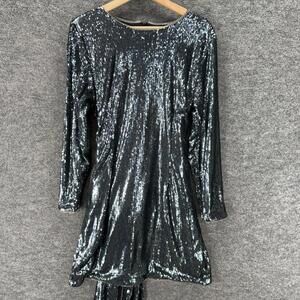 Toccin Mini Dress Women 16 Gray Short Sequin Lined Long Sleeve Zipper Casual